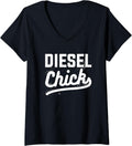 Womens Diesel Chick Truck Driving For A Trucker V Neck