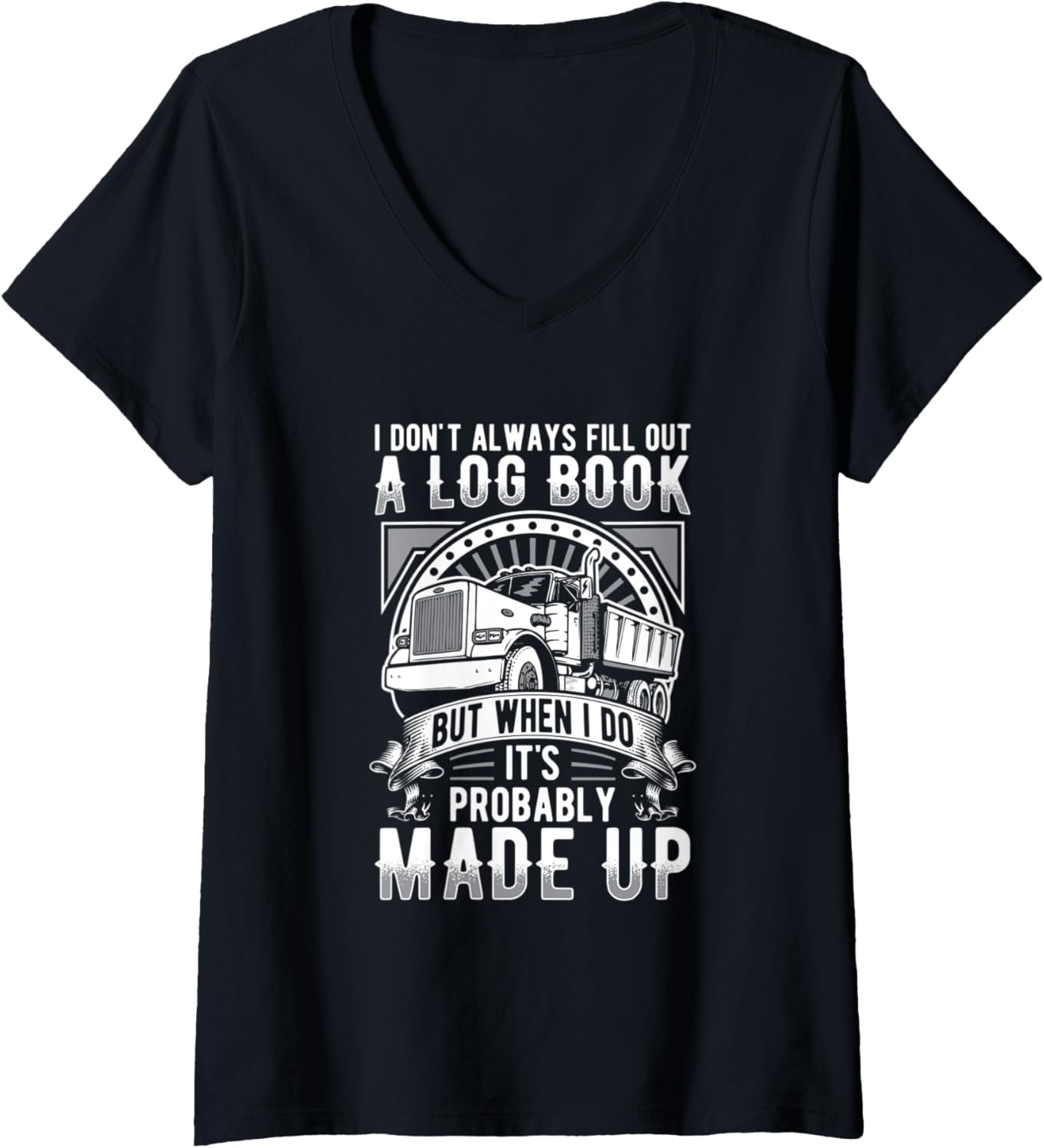 Womens Funny Trucker Logbook Truck Driving Road Warrior Travel Gift V Neck