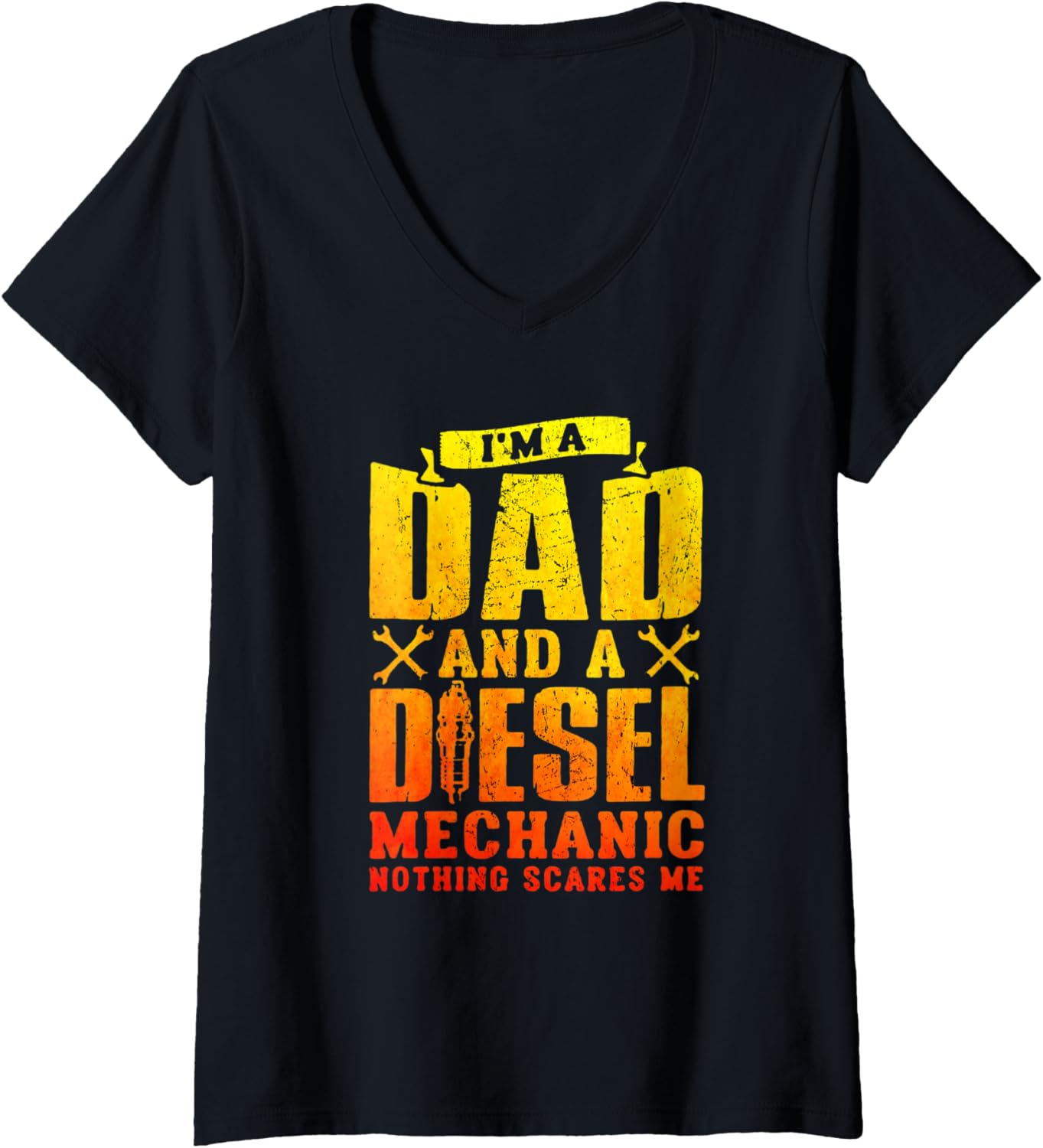 Womens Mens Funny Nothing scares me: I'm a Dad & Diesel Mechanic V Neck
