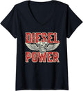 Womens Diesel Power Gasoline Gas Garage Shifts Tracks Racing Car V Neck