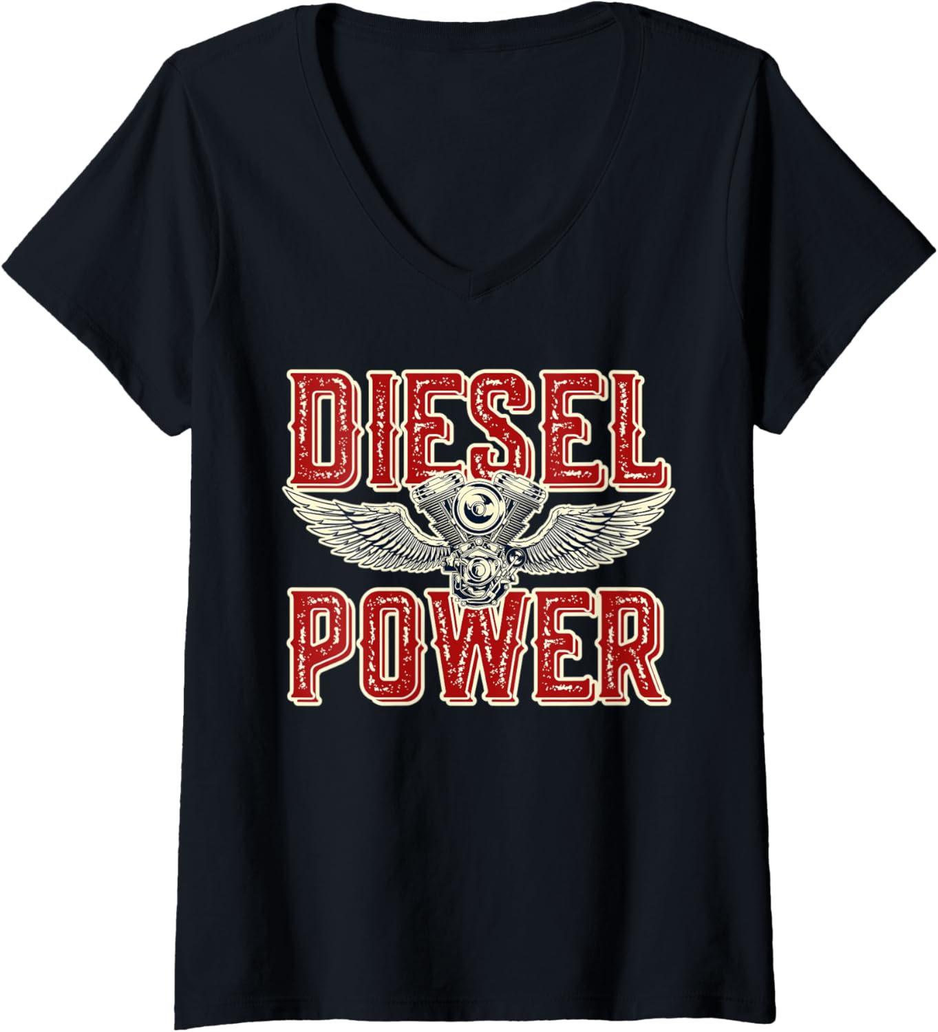 Womens Diesel Power Gasoline Gas Garage Shifts Tracks Racing Car V Neck
