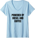 Powered by diesel and coffee Trucker Truck Driver Funny Gag V Neck